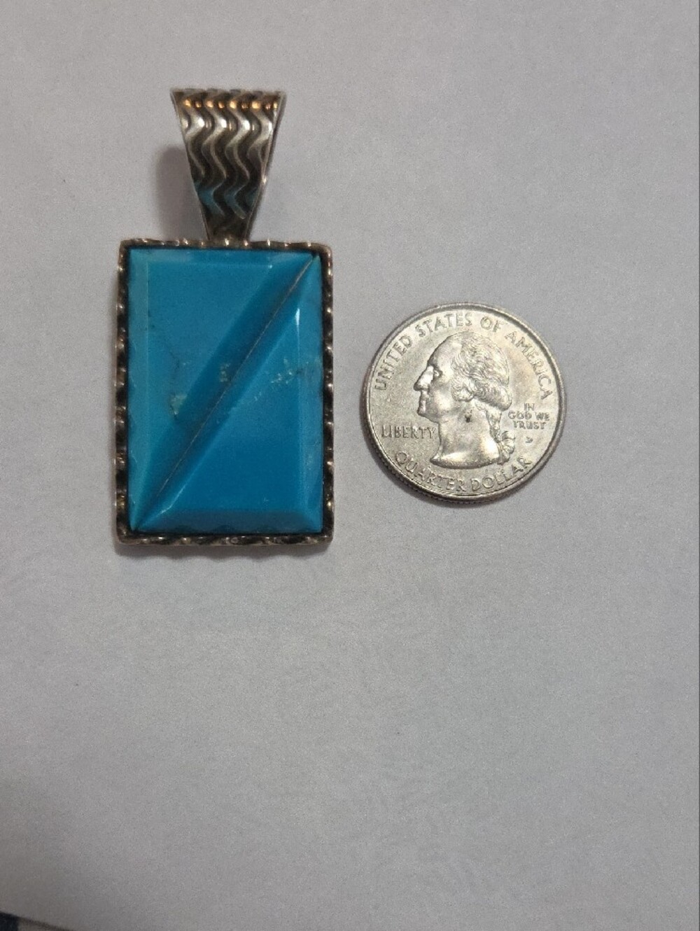 Jay King Turquoise Rectangular Silver Pendant - Bright Blue Stone - Picture 4 of 4